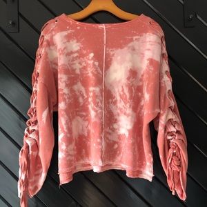 Bleach-Dye Lace-up Sweatshirt